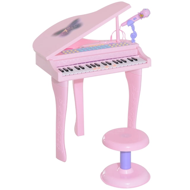 Pink Mini Electronic Piano Keyboard with Microphone & Stool - 37 Key Musical Toy for Early Learning - Compact Design, ABS Material, Ages 3+