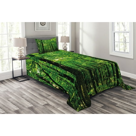 Nature Bedspread Set Woodland Tree Forest Jungle In Sunny Day