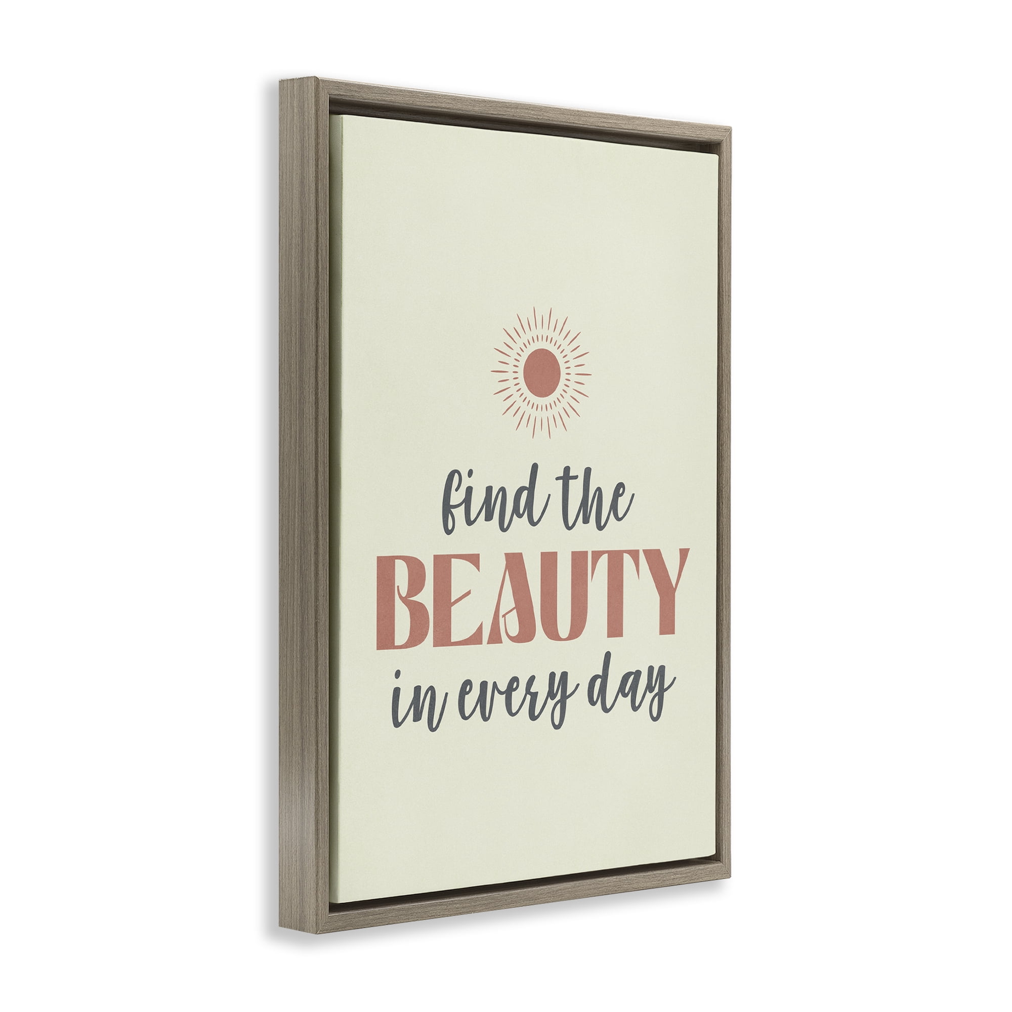 Stupell Industries Beauty in Every Day Text & Numbers Painting Brown Floater Framed Canvas Art Print Wall Art, 17 x 25