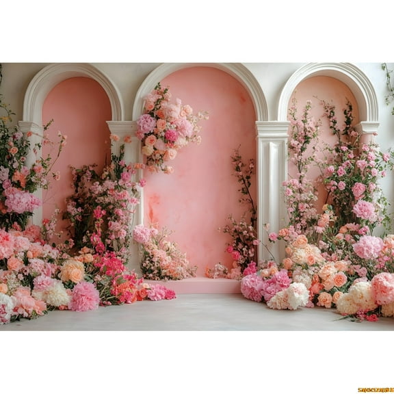 tic Pink European Style Photography Backdrop Arched Windows Flowers Falling Proposal Party r Photography Studio