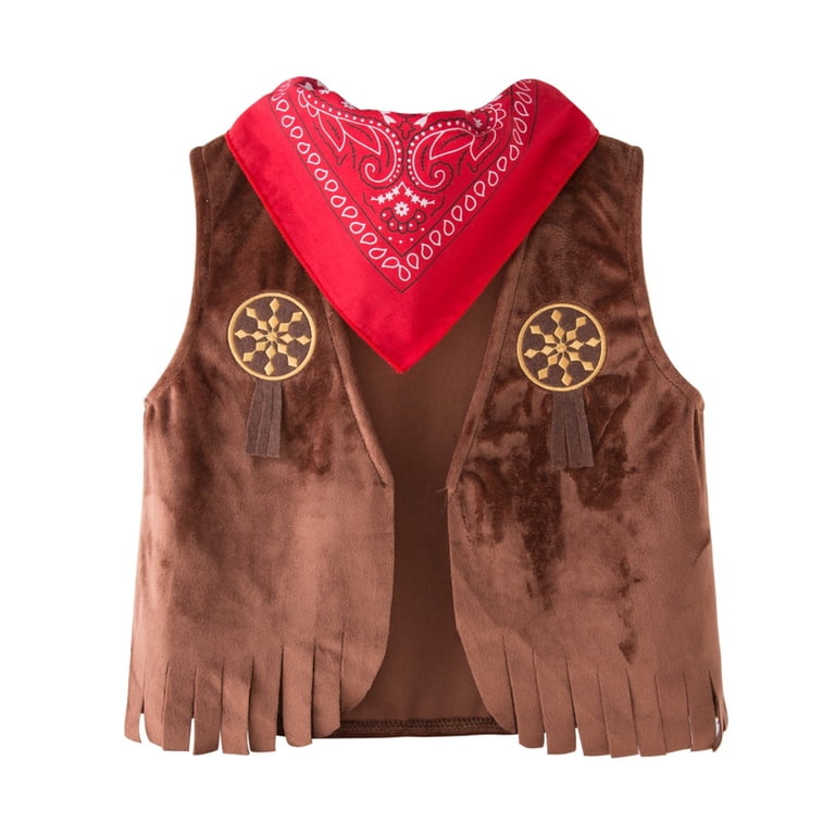 Lkhaha Kids Western Fringe Vest Bandana Set Suede V-Neck  display picture 1