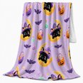thumbnail image 2 of Whimsical Halloween Cats Bats Candy Crescent Moons Kids, Playful Pet Portrait Pattern, Warm Flannel Blanket for Living Room and Bedroom, Cat Lovers Halloween Gift, Pet Lover Home Decor, 2 of 7