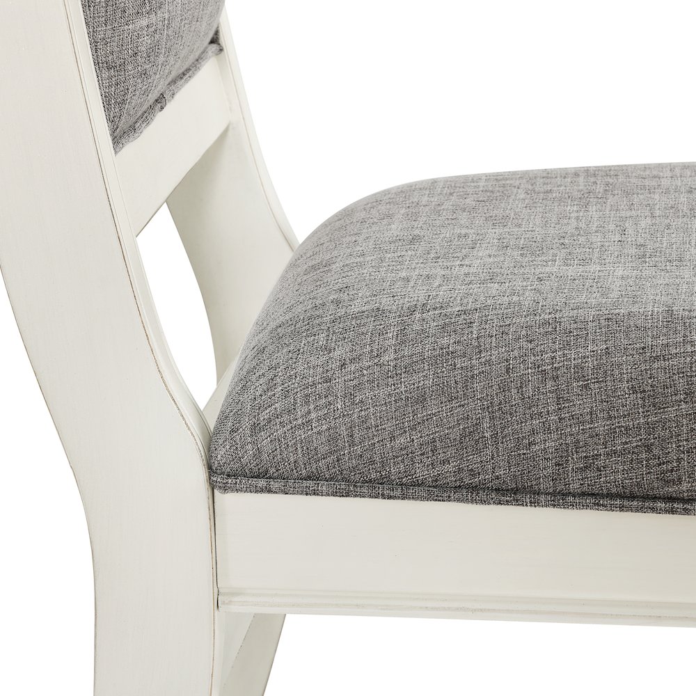Roundhill Furniture Belleza Antique White Solid Wood Upholstered Dining Chairs, Set of 2