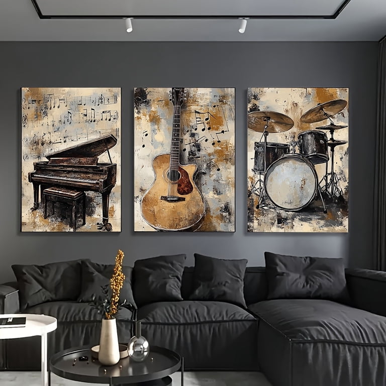 3pcs Vintage Musical Instruments Canvas Wall Art Set - Rustic