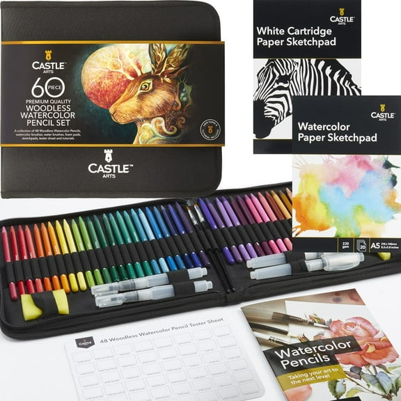 Castle Art Supplies 60 Piece Woodless Watercolor Pencils Set