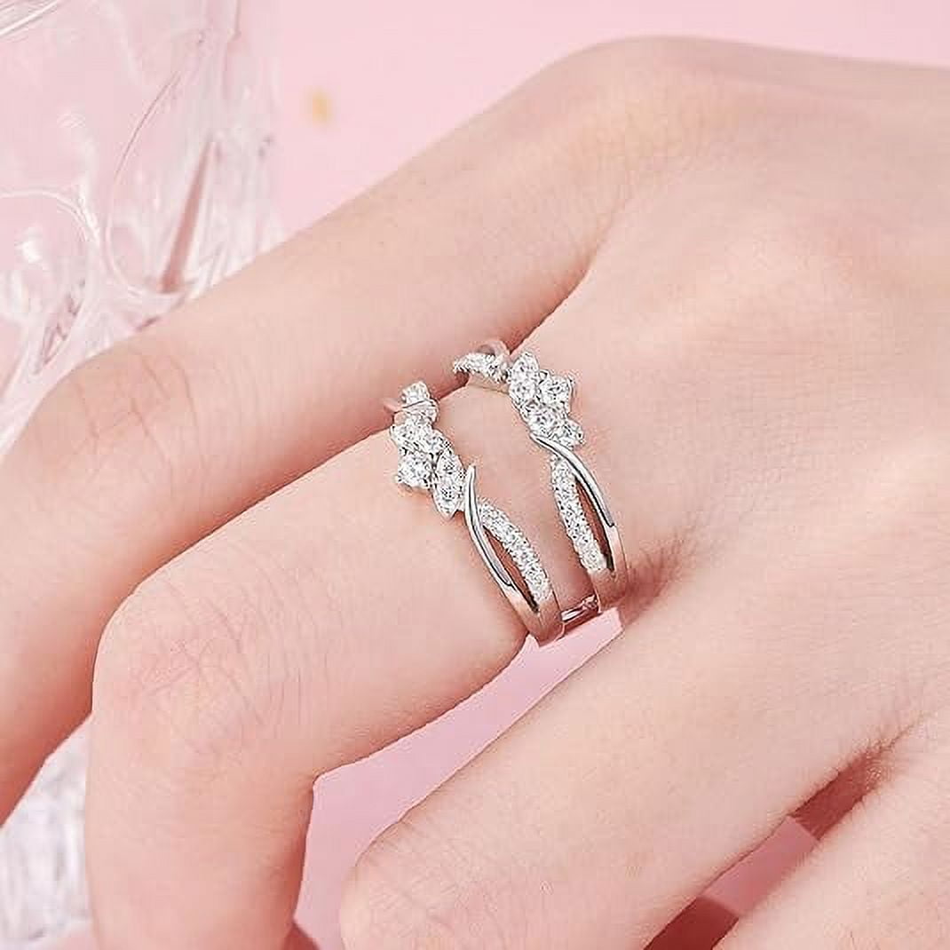 Divine_creation2.40 Ct Round Cut White Diamond Christmas Engagement Wedding Thanksgiving Enhancer Guard Wrap Ring For Women's 14K White Gold Plated 925 Sterling Silver-4.5