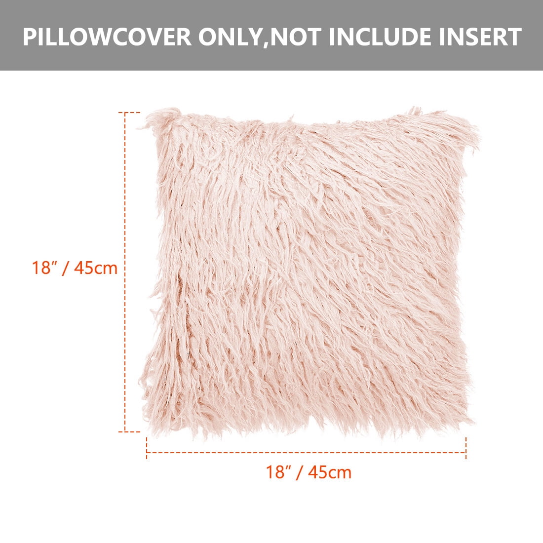 PiccoCasa 2Pcs Shaggy Faux Fur Throw Pillow Covers Soft Plush Cushion Covers, 18"x18" Pink