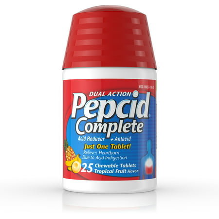 Pepcid Complete Acid Reducer + Antacid Chewable Tablets, Tropical Fruit, 25