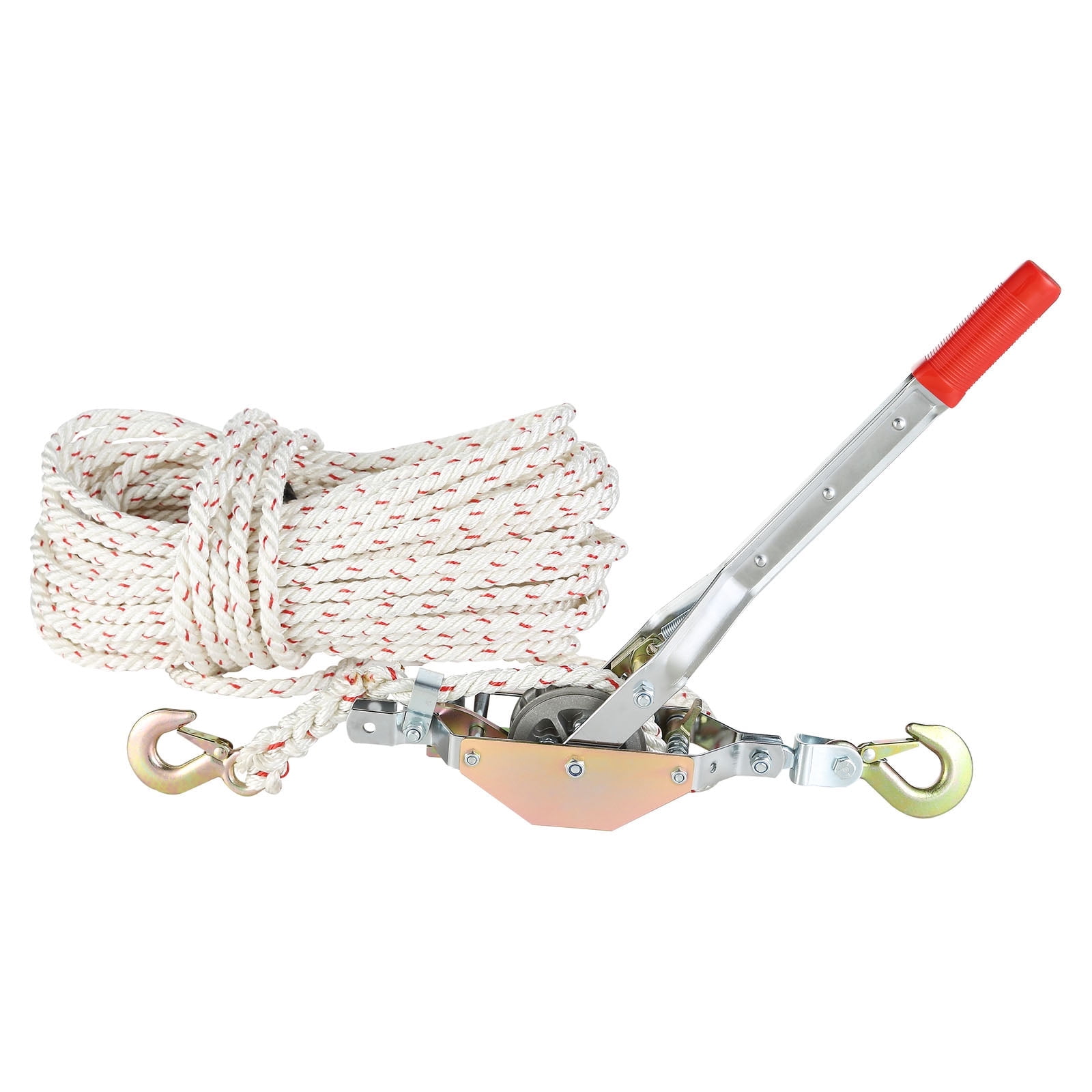 KFFKFF Cable Tugger, 0.75 Ton (1,653 lbs) Load Capacity, Includes 100 ft of 0.6 inch Diameter Rope, Dual Hooks, Manual Hand Winch, Robust Ratcheting System for Boat Movement, Item Securing