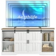 thumbnail image 4 of TV Stand for 65 Inch TV, Mid-Century Modern Sliding Barn Door Entertainment Center With Storage Cabinets, TV Console Table, White/Oak, 4 of 7