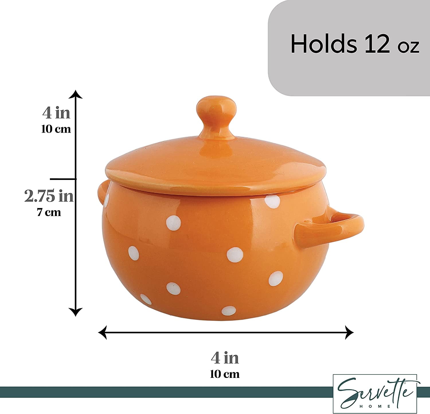 Servette Home Ceramic Polka Dot Soup Bowls with Lids and Handles - Set of 4  (Blue Pink Orange Green) 