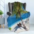 thumbnail image 4 of Beach Soft Flannel Fleece Throw Blanket, Tropical Island with Palm Trees Sunbeds Paradise Relaxation Summer Picture, Cozy Plush for Indoor and Outdoor Use, 50" x 70", Green Blue White, by Ambesonne, 4 of 5