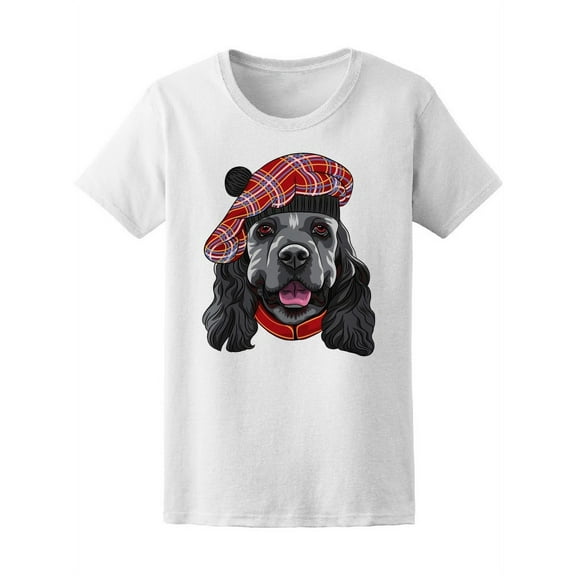 Funny Smiling Dog Spaniel In Tam T-Shirt Women -Image by Shutterstock, Female XX-Large