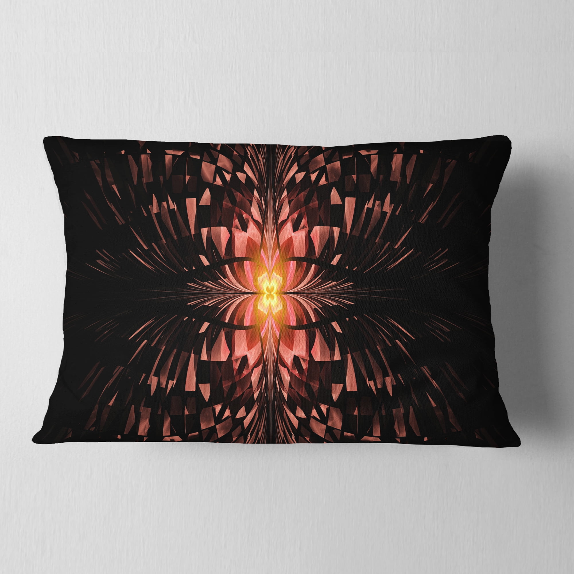 Designart Brown Butterfly Pattern on Black - Abstract Throw Pillow - 12x20