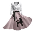 thumbnail image 1 of Robes d'Été Femme 1950 Caniche Manches Courtes Col en V Mode Longues Longueurs Grande Taille Robe Violet Clair TTG, 1 of 4