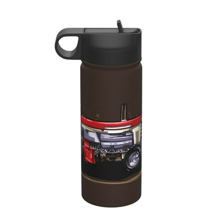 Honeii red tractor Print 18 oz Insulated Water Bottle with Straw Lid, Stainless Steel Sports Water Bottles, Double Walled Vacuum, Leak Proof