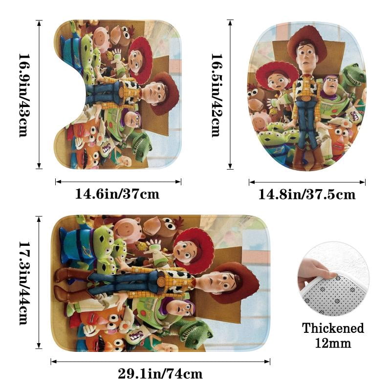 Lheaggik Cartoon Story 4 Pcs Bathroom Sets with Shower Curtain and Rugs, Waterproof Polyester Shower Curtain Sets with Hooks