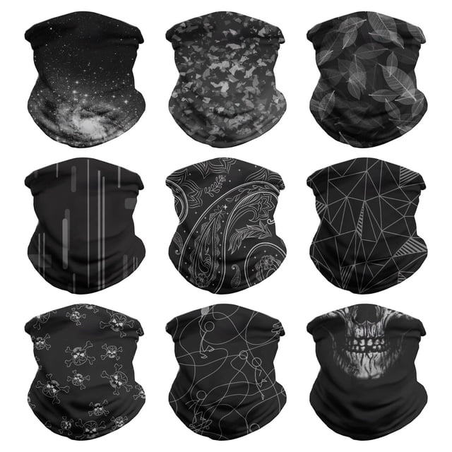 Bandana, pañuelo para la cabeza, bufanda, máscara, calentador de cuello, 9 unidades