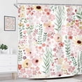 thumbnail image 3 of Riyidecor Cute Pink Green Floral Shower Curtain for Bathroom Decor 72Wx72H Spring Boho Kids Girls Girly Watercolor Wildflower Leaves Art Printed Fabric Polyester Waterproof 12 Pack Plastic Hooks, 3 of 4