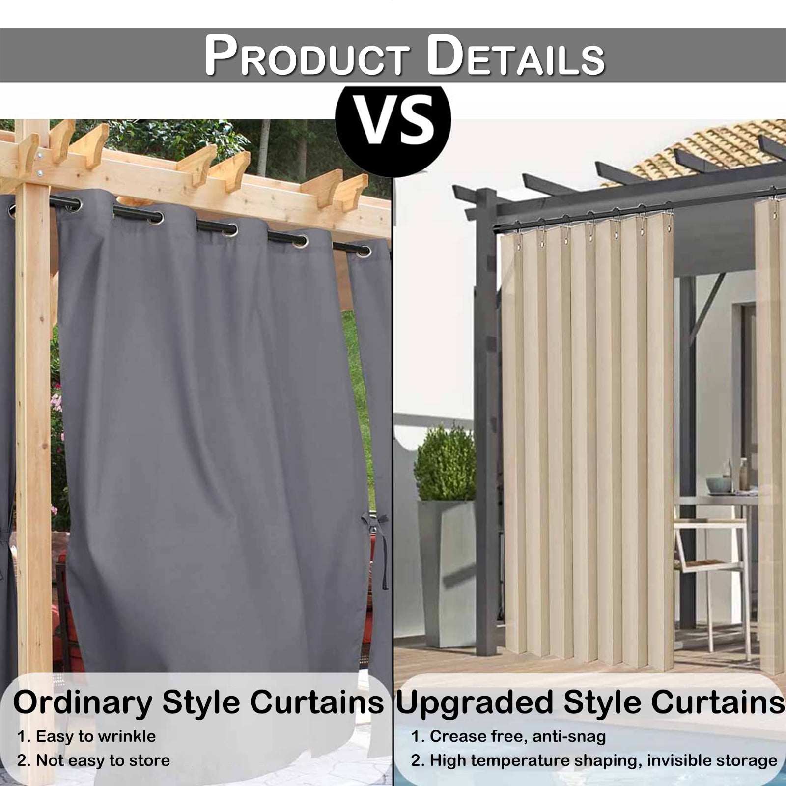 Lapalife Vertical Outdoor Curtains for Patio Waterproof with Hooks, 55"x 95" Vertical Privacy Drapes Shower Curtain Door Curtain Living Room Bedroom, 1 Panel, Beige