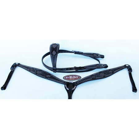 Tooled Roper Breast Collar - Horse Show Tack Bridle Western Leather Rodeo Headstall Breast Collar Black 8512