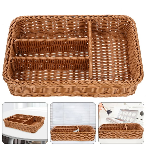 Wicker Utensil Caddy, Woven Rattan Silverware Caddy, Countertop Cutlery Storage Basket Flatware Organizer