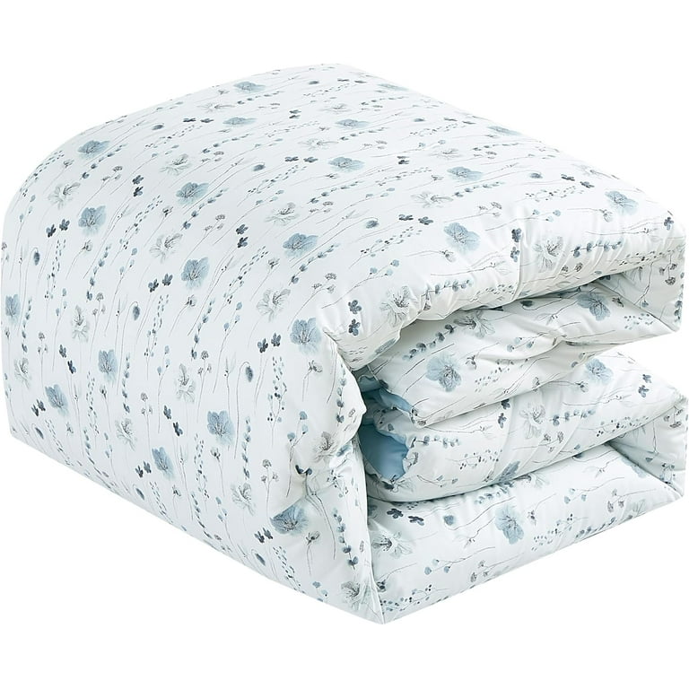 Chezmoi Collection Set Biancheria Letto 3 Pezzi Fran – Piumone 218x223 Cm E 2 Federe – Motivo Floreale Bohémien Blu E Bianco