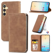 Dteck Shockproof Case for Samsung Galaxy S23 FE, Magnetic PU Leather Flip Back Cover Foldable Cover Card Holder Slot Stand for Galaxy S23 FE 5G,Brown