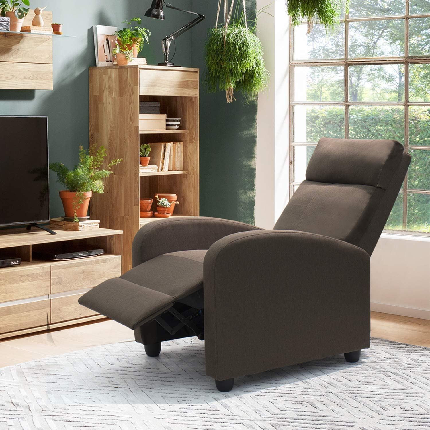 Walnew Brown Fabric Single Sofa Recliner with Padded Seat and Backrest, Multi-Positions