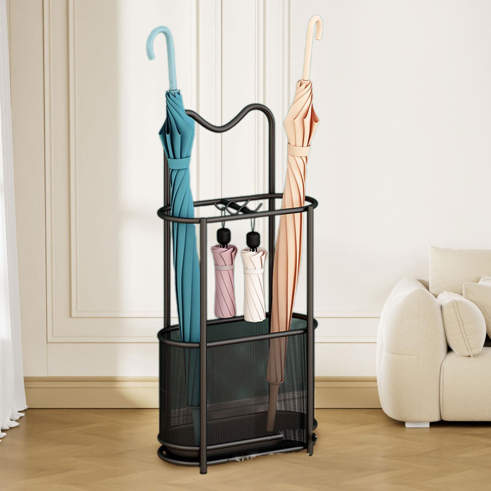 Fiocias Umbrella Rack Stand Holder Bin Iron Organizer Storage Rack Umbrella Stand Holder black