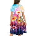 thumbnail image 4 of Spazoro Kids Girls A Line Dresses, Fashion Stretchy Wrinkle Floral Print Short Sleeve Princess Dress for Child Girls Multicolor Size 7 T, 4 of 5