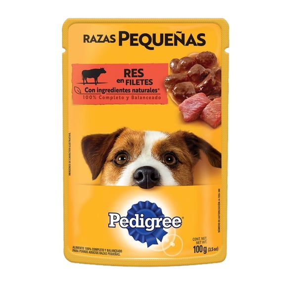 Caja de Sobres Pedigree Adulto Razas Pequeñas Filete en Res 12 Pzas