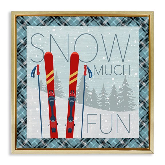 Stupell Industries Snow Much Fun with Plaid Landscape Painting Gold Floater Framed Canvas Art Prints Wall Art, 25 x 25