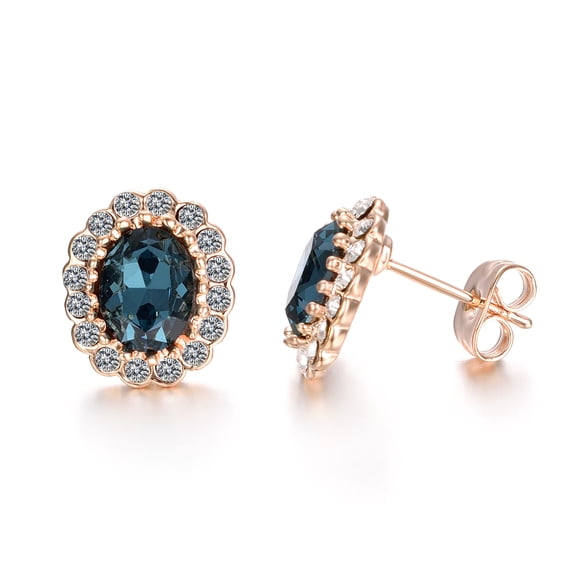 Yoursfs Sapphire Halo Stud Earrings for Women Oval Cz Earrings Gold Plated blue Crystal Jewelry