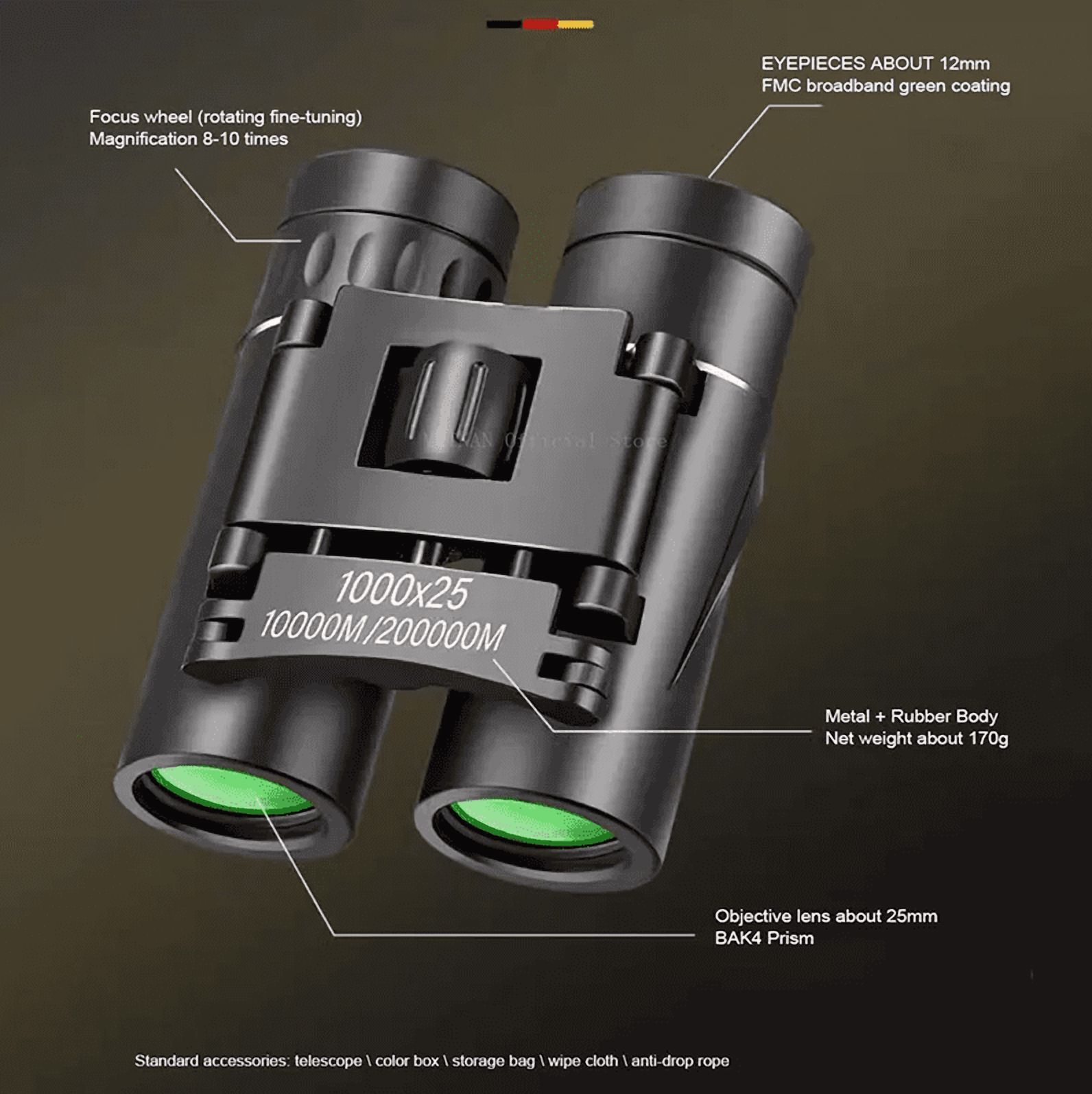 1000X25 Zoom Telescope Professional BAK4 HD Powerful Binoculars Long Range Portable Monocular or Camping Tourism Outdoor