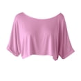 thumbnail image 3 of AKOEE Crop Tops for Women Loose Casual Off Shoulder Wide Boatneck Short Sleeve Summer Cute Tee Shirts (S, Pink), 3 of 6