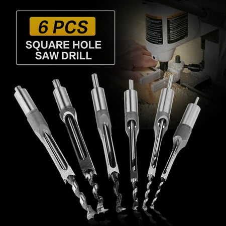 Dilwe 6Pcs Square-hole Saw Auger Drill Bit Mortising Chisel Woodworking Tool, Chisel Drill, Square-hole