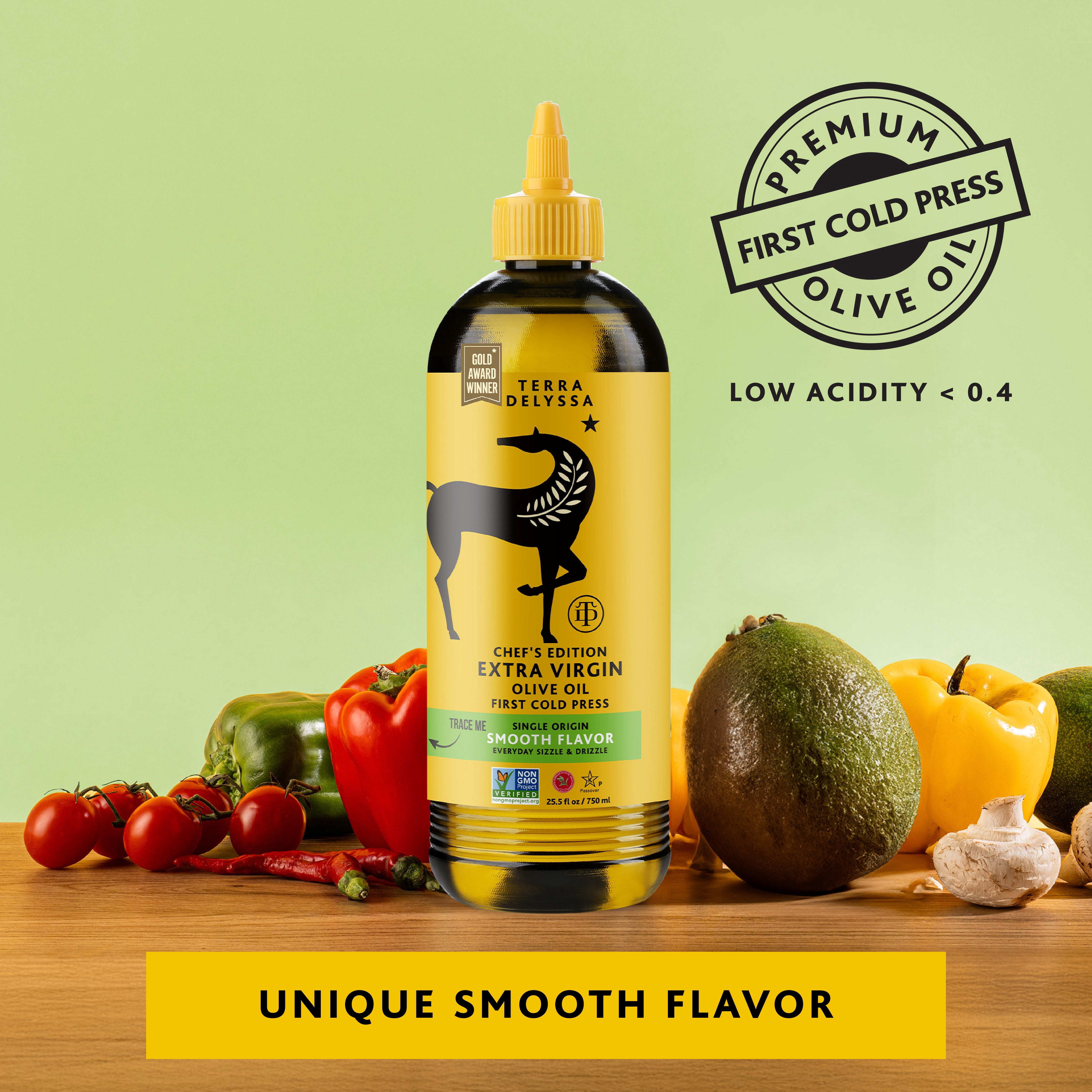 Terra Delyssa Single Origin Extra Virgin Olive Oil Squeezable Bottle First Cold Press Award Winning Smooth Flavor 25.5 fl oz