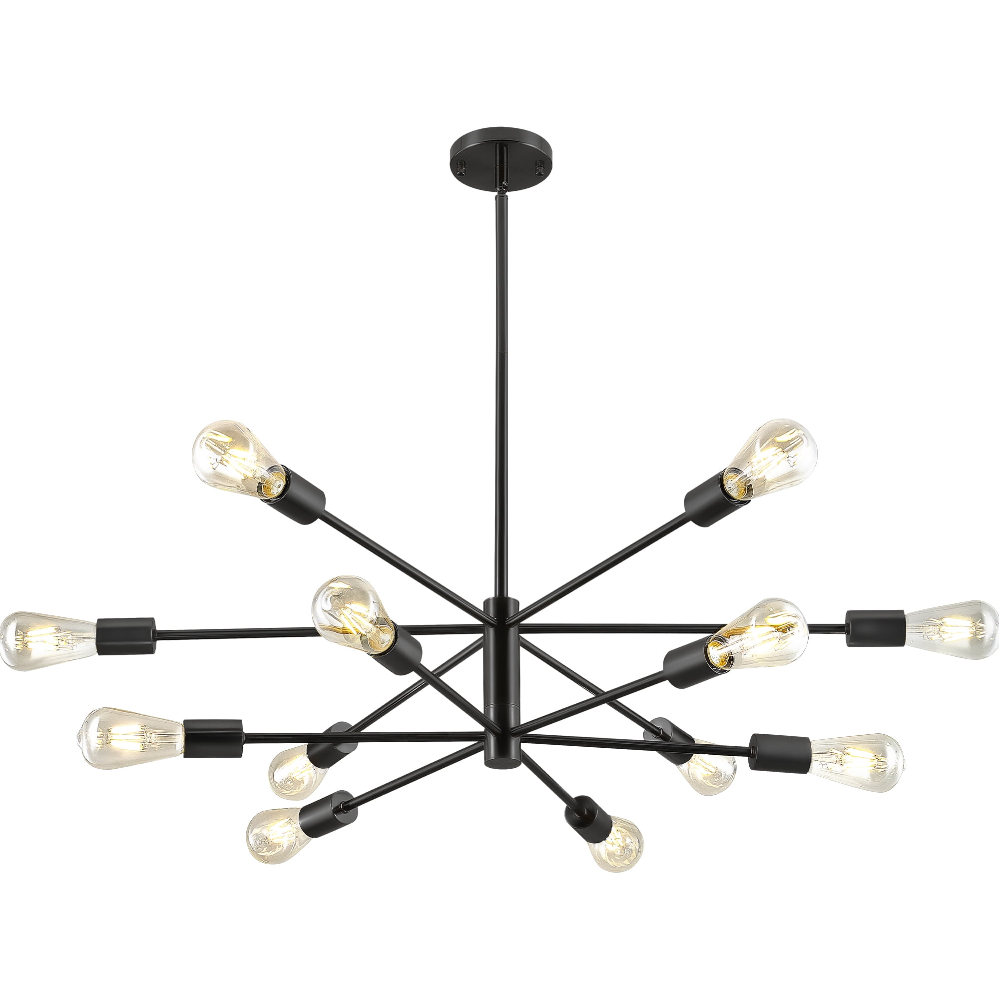 Bestco 12-Light Modern Sputnik Chandelier for Dining Room with 4 Extension Rods Black