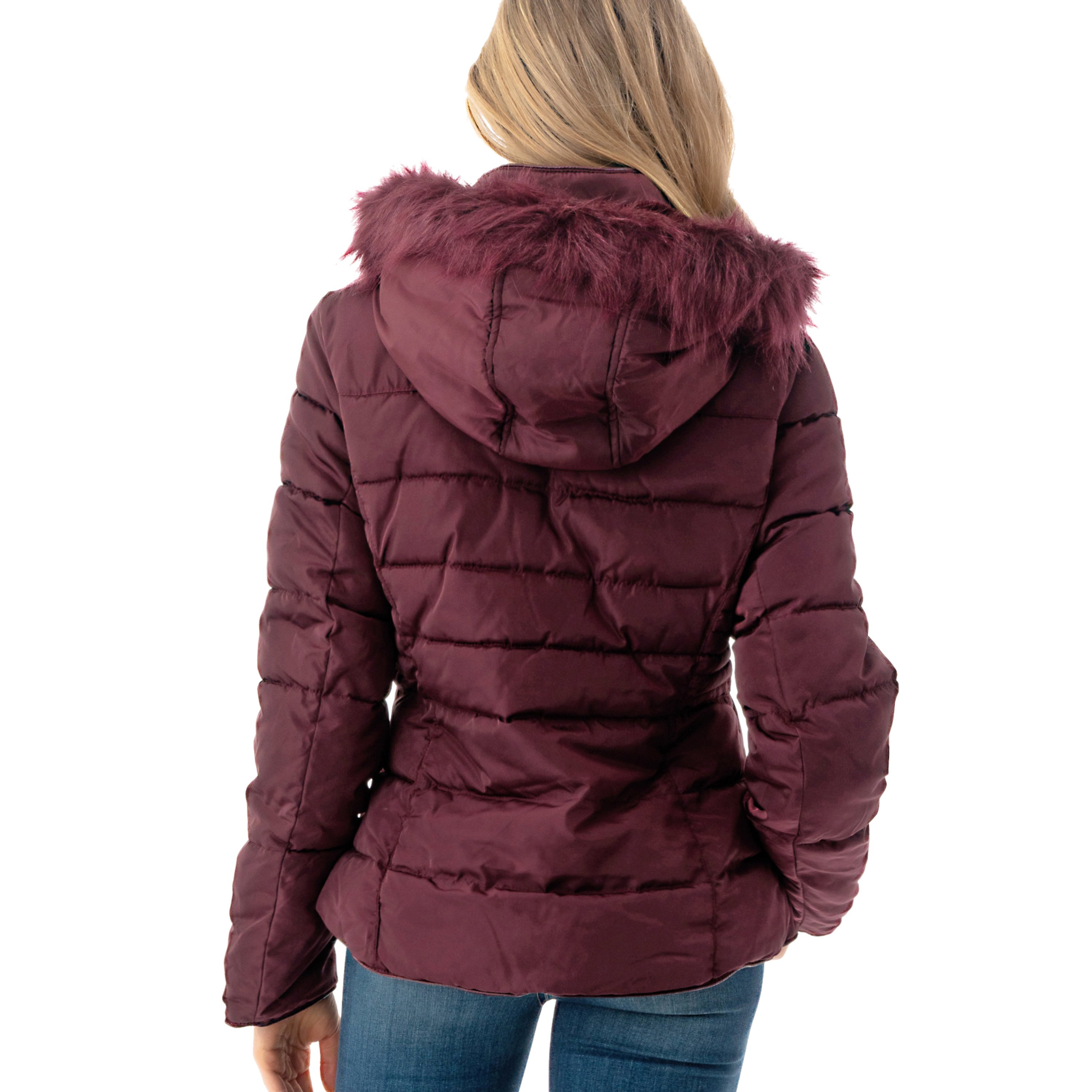 Fashionazzle Women's Short Puffer Coat with Removable Faux Fur Trim Hood Jacket - image 5 of 14