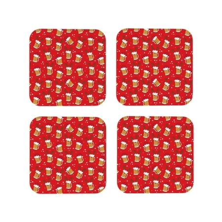 

Yiaed Christmas Hat beer Print Leather Coasters for Drinks - Cup Coasters Coffee Table Kitchen Table Bar Home & Office Gifts Handmade Drink Coasters-Square