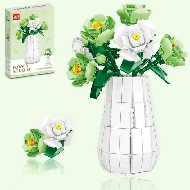 Flowers Bouquet Building Set with Vase for Adults, Eustoma Blossom Plant Model for Home Decor, Botanical Collection Creative Gifts (542 pcs)