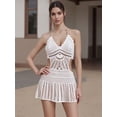 thumbnail image 4 of Argulvti Robe Crochet à Dos Nu pour Femmes, Couleur Unie, Découpes, Coupe Ajustée, Mini Robe pour la Plage, 4 of 7