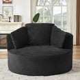 thumbnail image 2 of Muumblus 48.8" Oversized Accent Barrel Chair, Fluffy Round Lazy Sofa Chair for Adults, No Assembly Required, Black Corduroy, 2 of 9