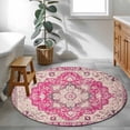 thumbnail image 4 of Boho Pink Large Area Rugs for Bedroom Living Room, Soft Non Slip Carpet Bedside Rug, Middle Century Boho Geometric Abstract Southwestern Round Floor Cover Kitchen Accent Rug 4' for Dining Room/Office, 4 of 9