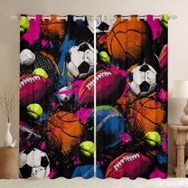 jejeloiu Baseball Basketball Football Curtains Pack of 2 (42x84 Each),Ball Sport Games Curtains Blackout For Kids