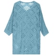 thumbnail image 5 of Fewfanhot Women Crochet Hollow‑Out V‑Neck 3/4 Sleeve Top, Loose Knit Casual Pullover Blouse for Ladies, 5 of 7