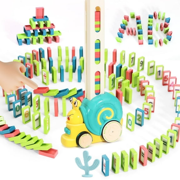ToyM 180pcs Montessori Learning Automatic Dominos Train Set Toys for Kids,Automatic Stacking Creative Games Toys,Snail Domino Games Birthday Gift