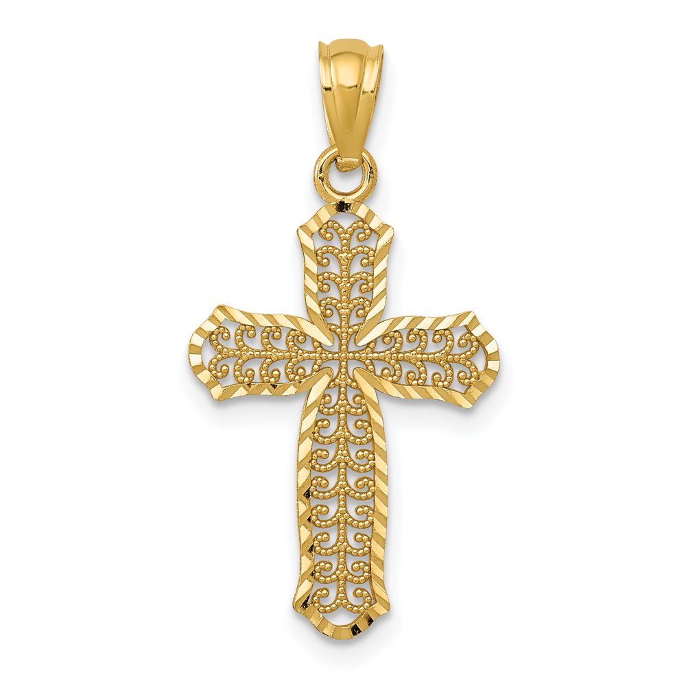 IceCarats 14k Yellow Gold Filigree Cross Religious Pendant Charm