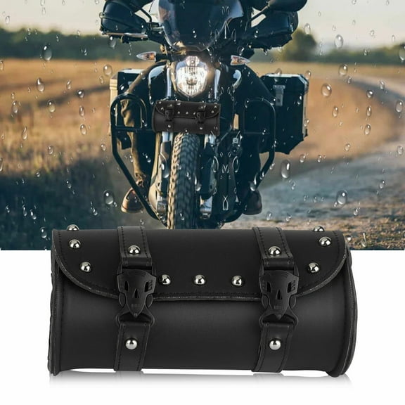Universal Black Motorcycle Fork Bag Handlebar Sissy Bar Tool Pouch Roll Barrel Bags